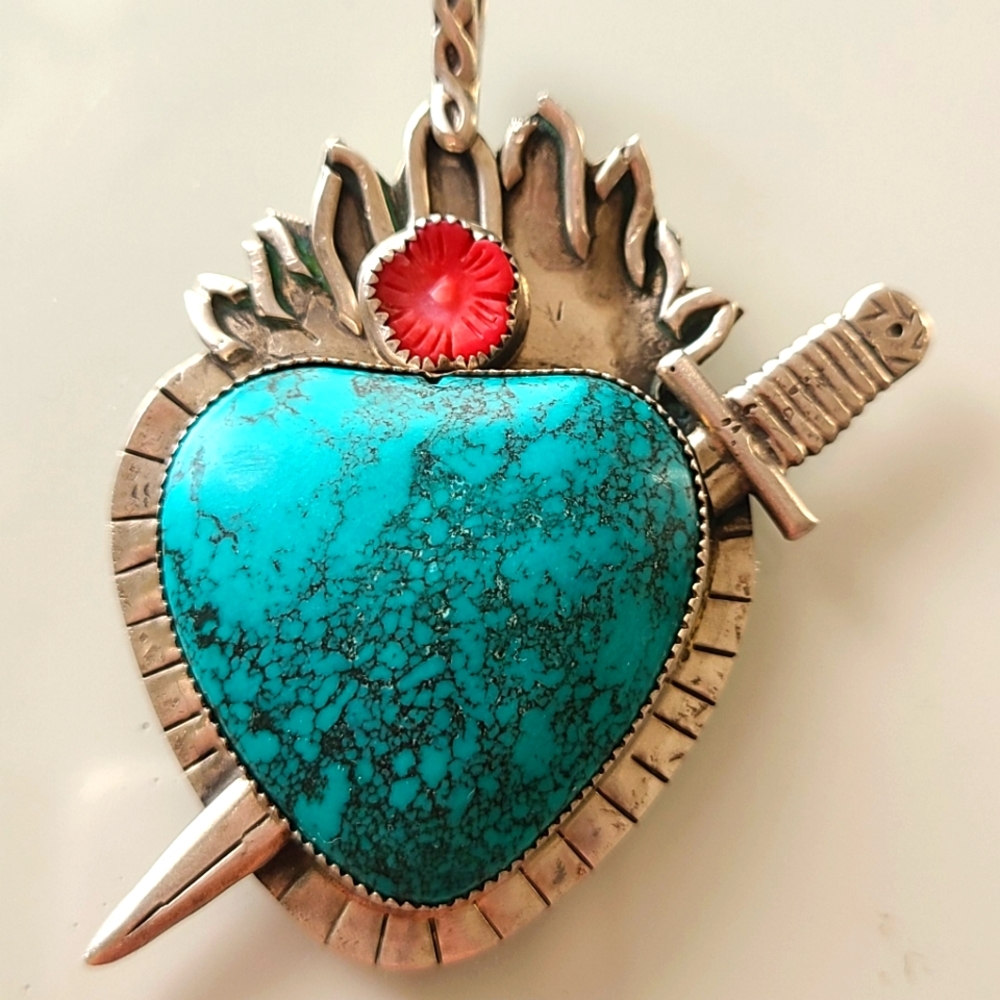Rare Sweet Bird Studio Sacred Heart Turquoise Pendant